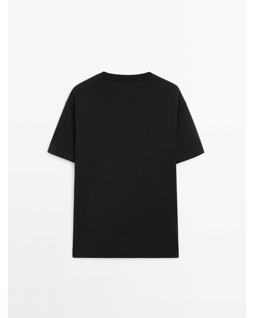MASSIMO DUTTI Black Drop-Shoulder Cotton T-Shirt With A Crew Neck for men