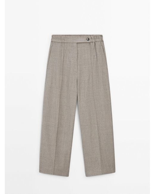 MASSIMO DUTTI Gray 100% Wool Barrel Trousers