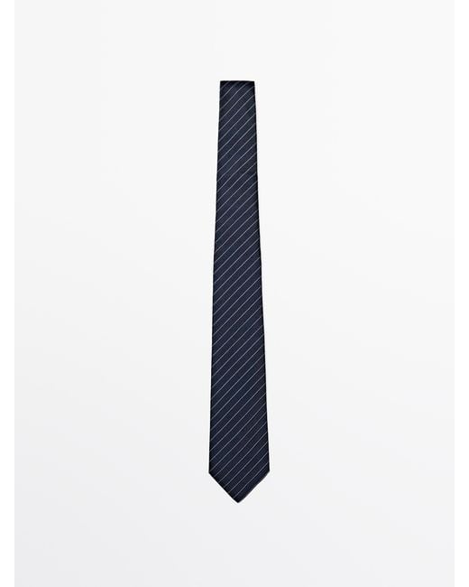 MASSIMO DUTTI Blue 100% Silk Striped Tie for men