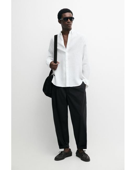 MASSIMO DUTTI White 100% Linen Regular Fit Shirt for men