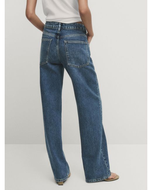 MASSIMO DUTTI Blue Straight Fit Low-Rise Jeans