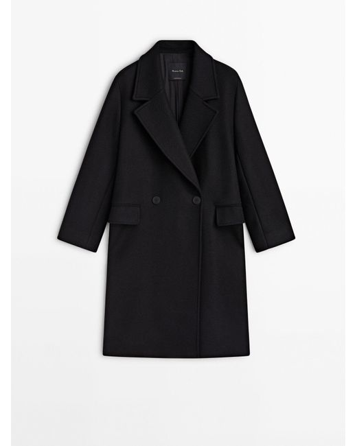 MASSIMO DUTTI Zwarte Wollen Comfort Jas in het Black