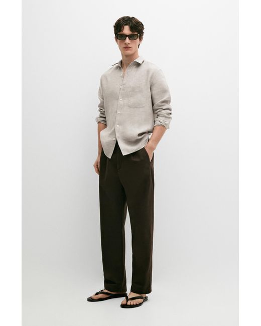MASSIMO DUTTI Brown Straight-Leg Linen And Cotton Trousers With Darts for men