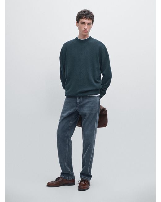 MASSIMO DUTTI Strickpullover Aus Wollmischgewebe Mit Rundausschnitt in Blue für Herren