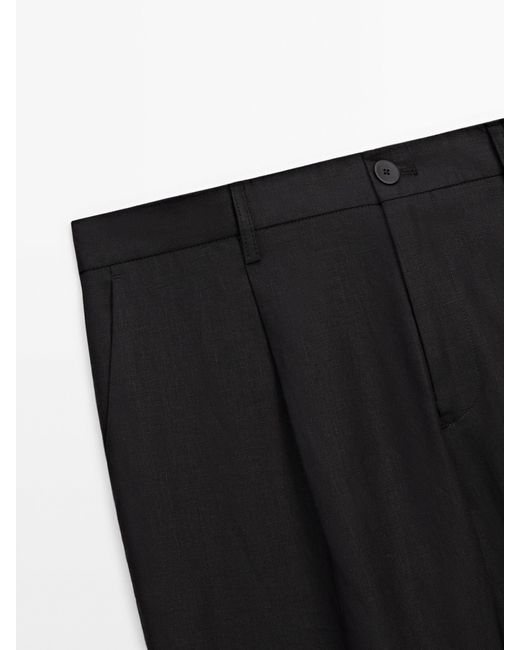 MASSIMO DUTTI Black Darted Linen Suit Trousers for men