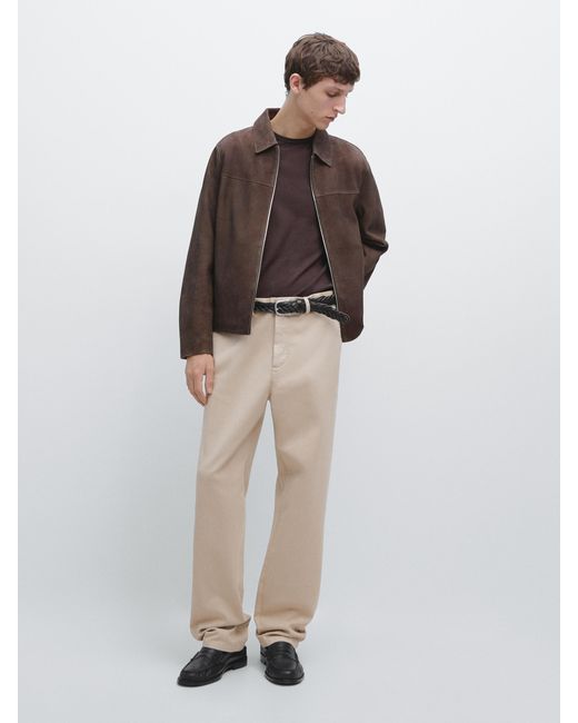 MASSIMO DUTTI Natural Cotton Twill Pants With Elasticated Waistband for men