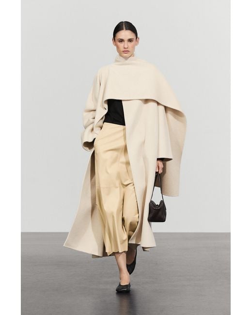 MASSIMO DUTTI Natural 100% Wool Long Coat With Scarf