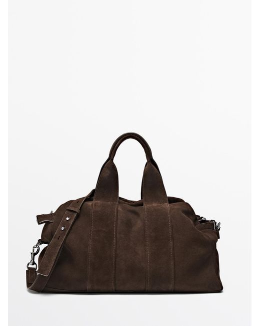 MASSIMO DUTTI Brown Suede Leather Travel Bag for men