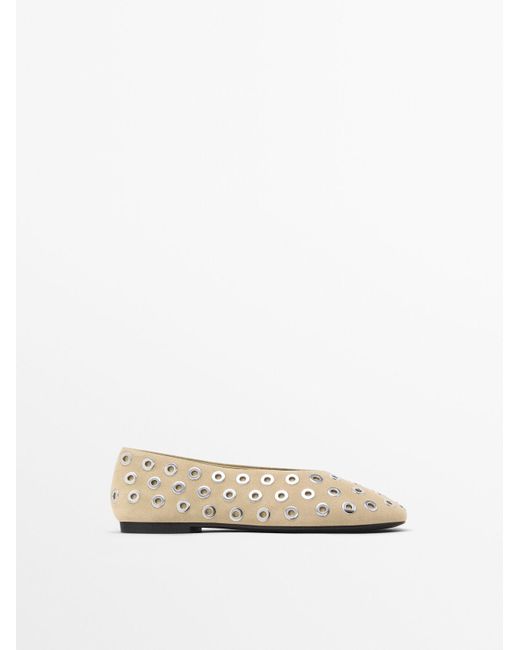 MASSIMO DUTTI Natural Ballet Flats With Metallic Details