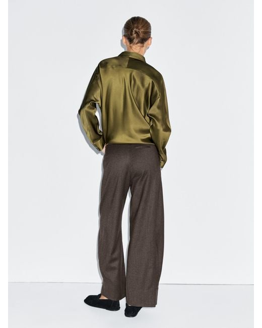 MASSIMO DUTTI Green Barrel Fit Wool Trousers