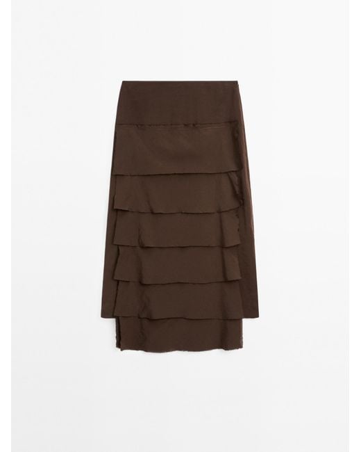MASSIMO DUTTI Halflange Rok Met Volant in het Brown