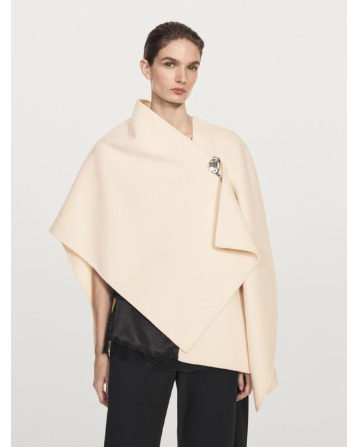 MASSIMO DUTTI Natural Wool Blend Felt Texture Cape