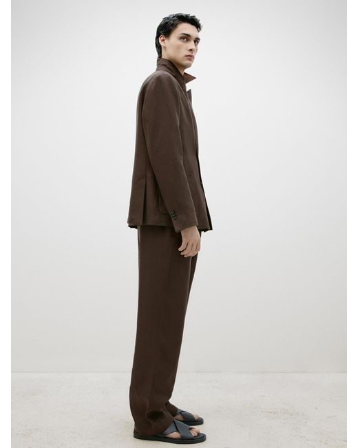 MASSIMO DUTTI Brown Linen Suit Trousers for men