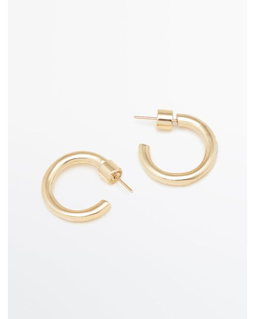 Correspondentie alleen Publicatie MASSIMO DUTTI Gold-plated Medium Hoop Earrings in White | Lyst