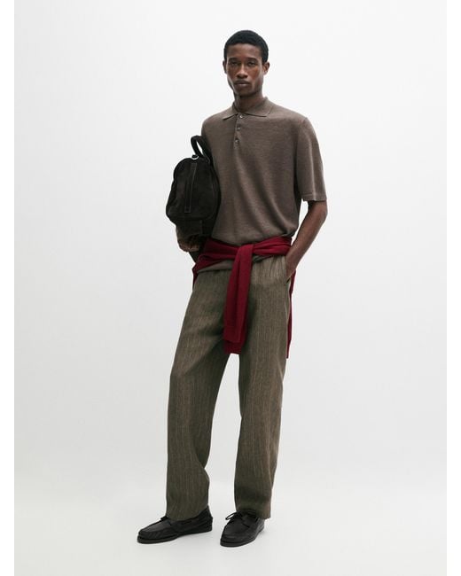 MASSIMO DUTTI Multicolor Linen Knit Polo Sweater for men
