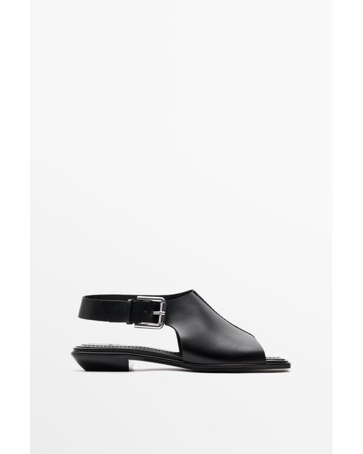 MASSIMO DUTTI Black Leather Sandal