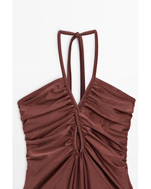 MASSIMO DUTTI Red Shimmery Halter Swimsuit