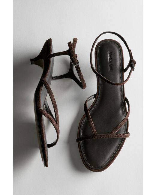 MASSIMO DUTTI Black Leather Low-Heel Sandals