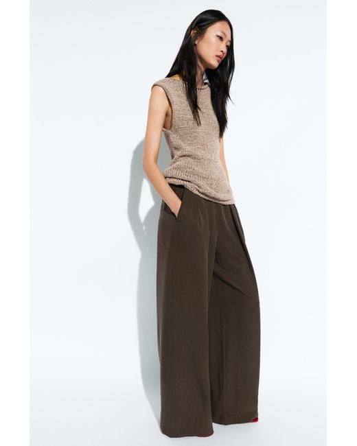 MASSIMO DUTTI Brown Flowing Wide-Leg Pants With Dart Detail