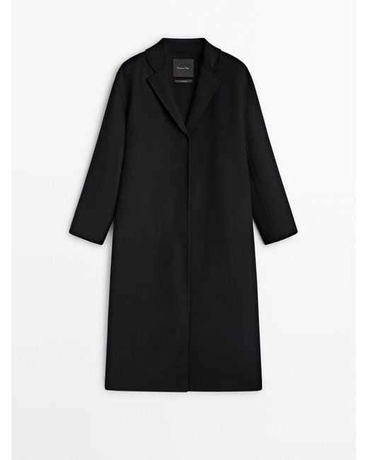 MASSIMO DUTTI Black Long Wool Blend Coat With Strap