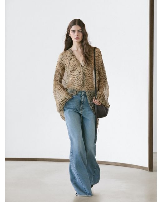 MASSIMO DUTTI White Flowing Animal Print Blouse