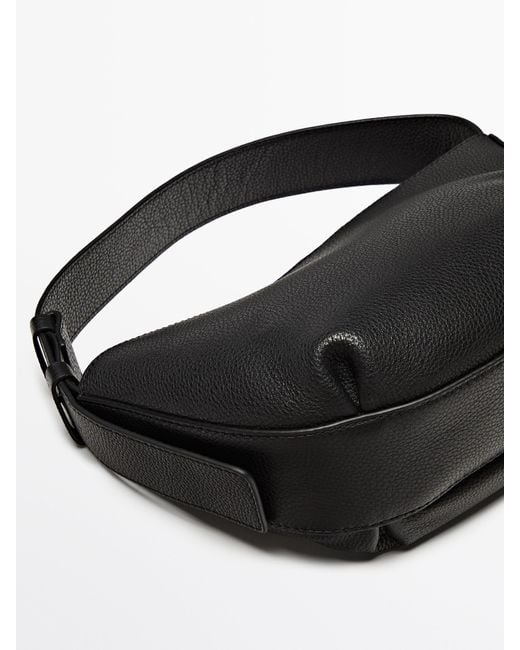 MASSIMO DUTTI Black Mini Tumbled Nappa Leather Crossbody Bag