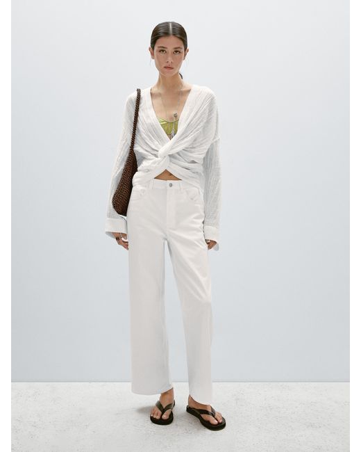 Pantalón Straight Cropped Fit Mezcla Algodón MASSIMO DUTTI de color White