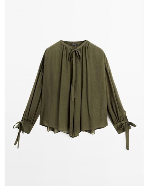 MASSIMO DUTTI Cape Blouse Met Strikken in het Green