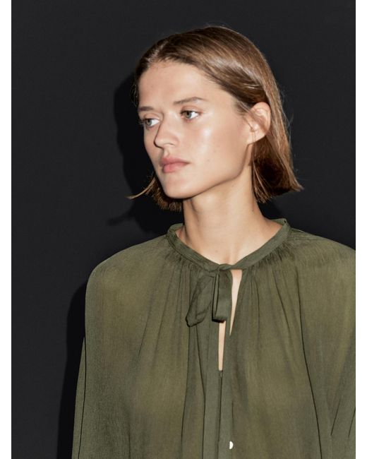 MASSIMO DUTTI Green Cape Blouse With Ties