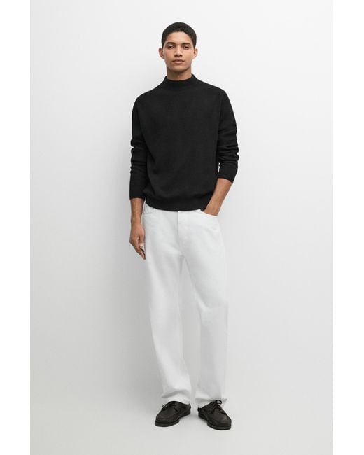 MASSIMO DUTTI Black Cotton Blend Knit Sweater With Mock Turtleneck for men