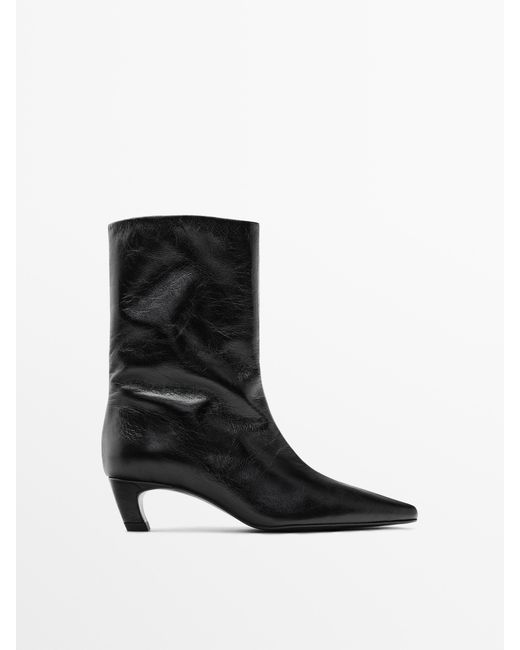MASSIMO DUTTI Black Leather High Heel Ankle Boots