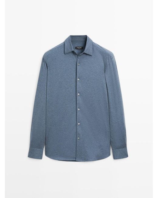 MASSIMO DUTTI Slim Fit Stretch Overhemd in het Blue voor heren