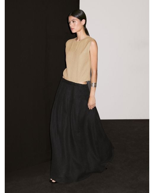 Vestido Largo Combinado Aberturas Laterales MASSIMO DUTTI de color Black