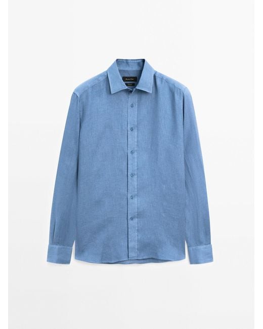 MASSIMO DUTTI 100% Linnen Overhemd Regular Fit in het Blue voor heren