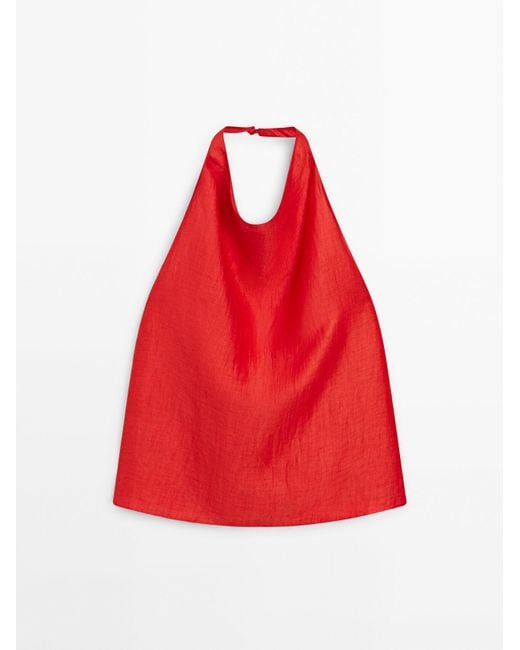 MASSIMO DUTTI Red Open Back Halter Top