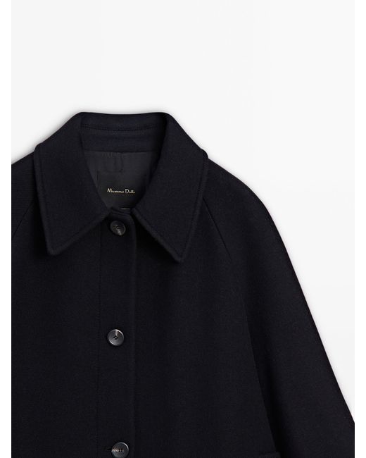 MASSIMO DUTTI TabardEffect Wool Blend Coat in Blue Lyst