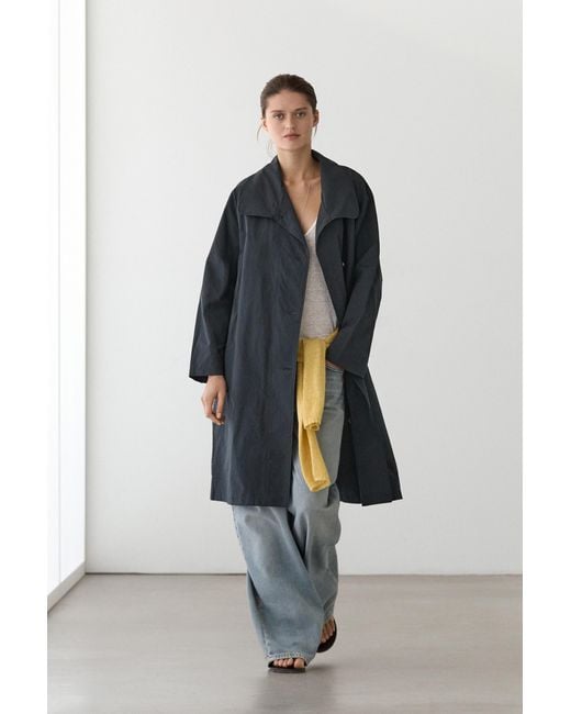 MASSIMO DUTTI Blue High Neck Technical Trench Coat