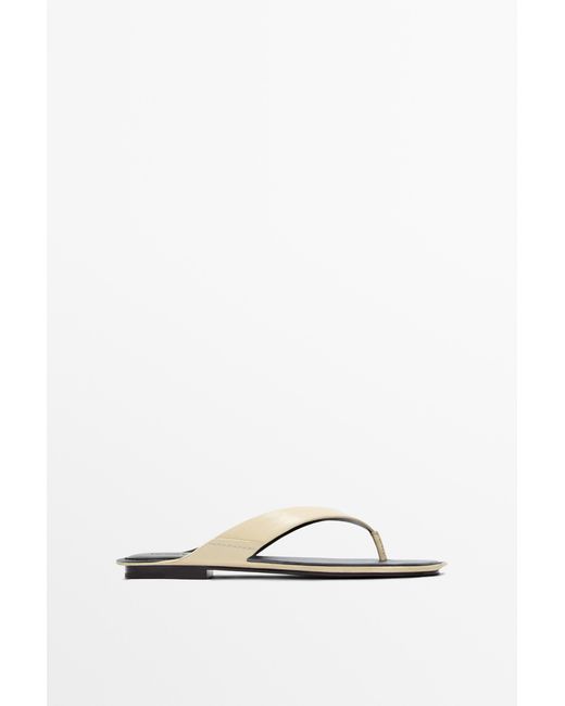 MASSIMO DUTTI White Flat Leather Sandals