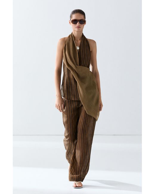 MASSIMO DUTTI Multicolor Flowing Striped Pants With Hem Button Detail