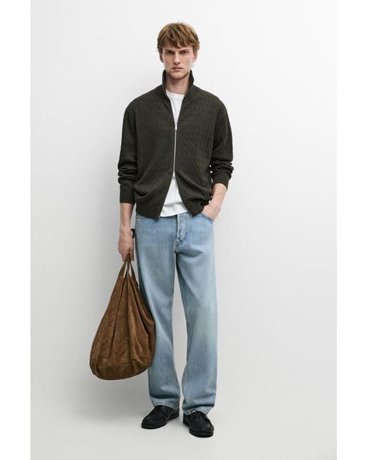 MASSIMO DUTTI Blue 100% Cotton Braided Knit Cardigan for men