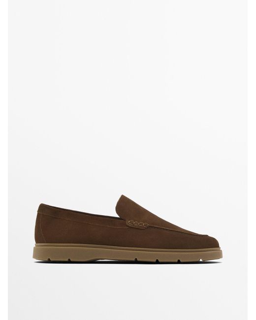 MASSIMO DUTTI Brown Split Suede Leather Loafers for men