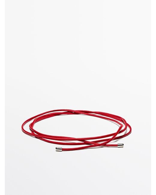 MASSIMO DUTTI Red Leather Cord Belt With Knot Detail