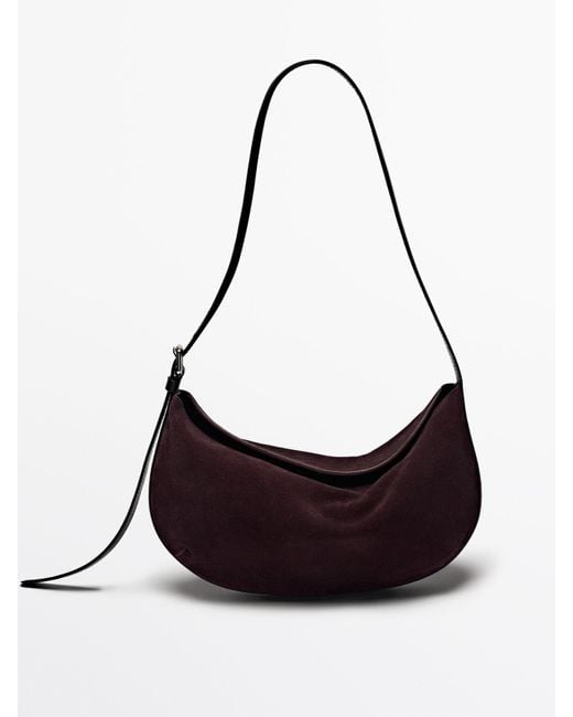 MASSIMO DUTTI Black Split Suede Shoulder Bag