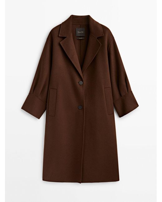 MASSIMO DUTTI Wool Blend Coat With Pleated Sleeves in Brown Lyst