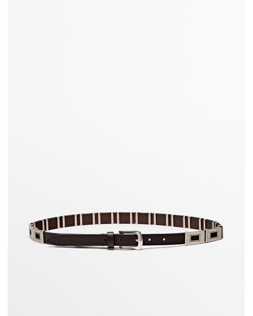 MASSIMO DUTTI White Belt With Metal Appliqués