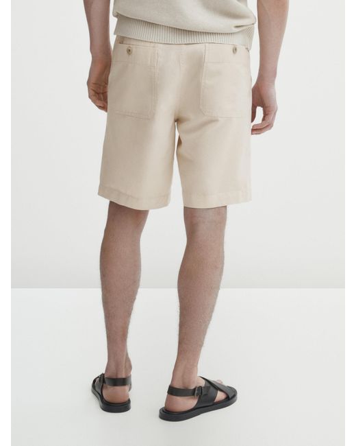MASSIMO DUTTI Natural Cotton And Linen Blend Bermuda Shorts for men