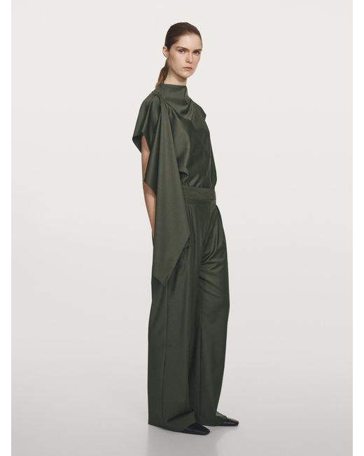 MASSIMO DUTTI Green Darted Wool Blend Trousers