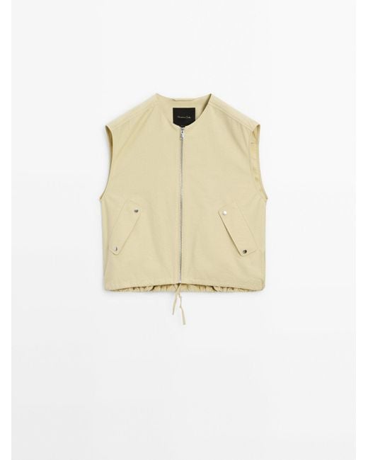 MASSIMO DUTTI White Voluminous Gilet With Snap-Button Pockets