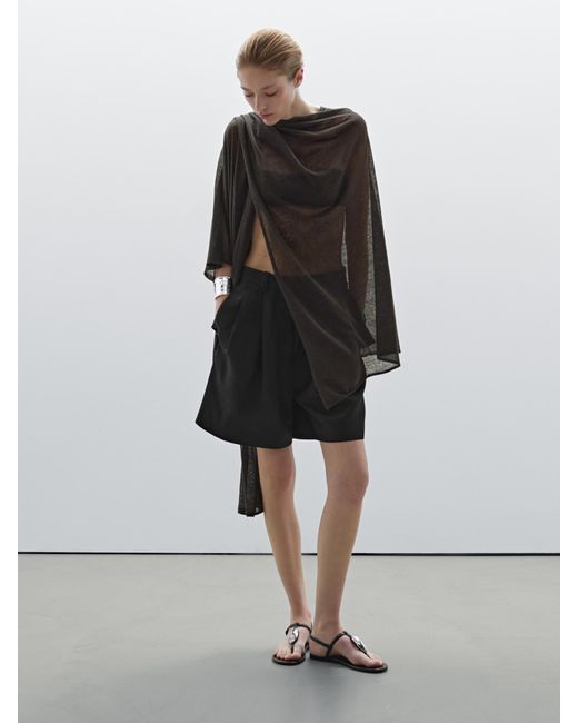MASSIMO DUTTI Black Flowing Linen Blend Cape