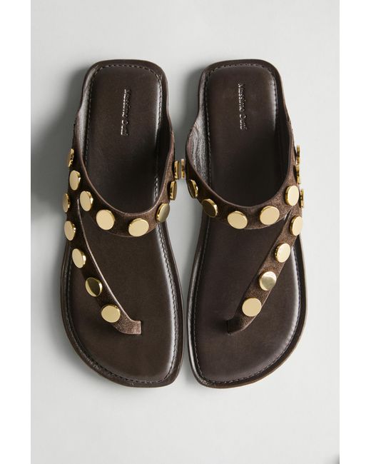 MASSIMO DUTTI Black Split Leather Sandals With Studs